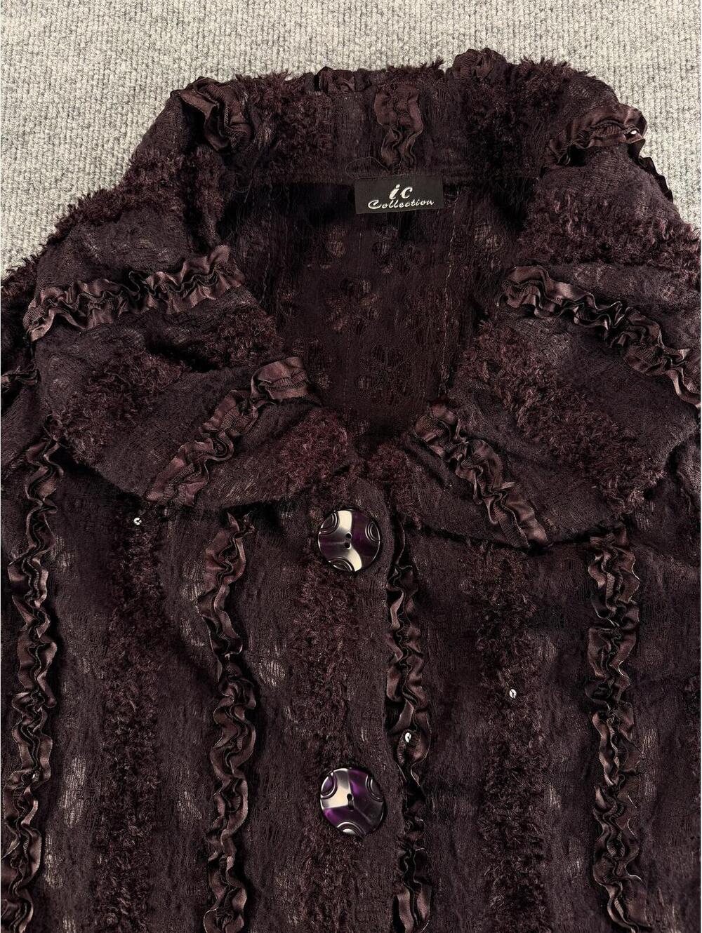 VTG ic Collection Textured Button-Up‎ Jacket Ruffles Lace Gothic Whimsigoth - Picture 3 of 8